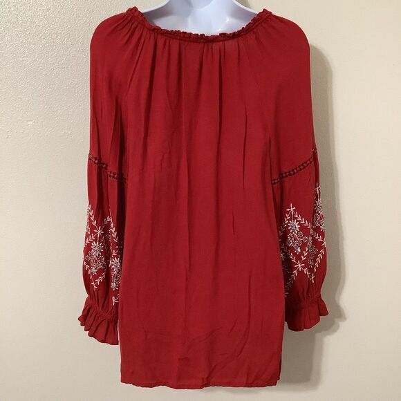 Sweet Magnolia Bohemian Boho Hippie Red Beaded Oversized Peasant Blouse Small - Picture 6 of 14